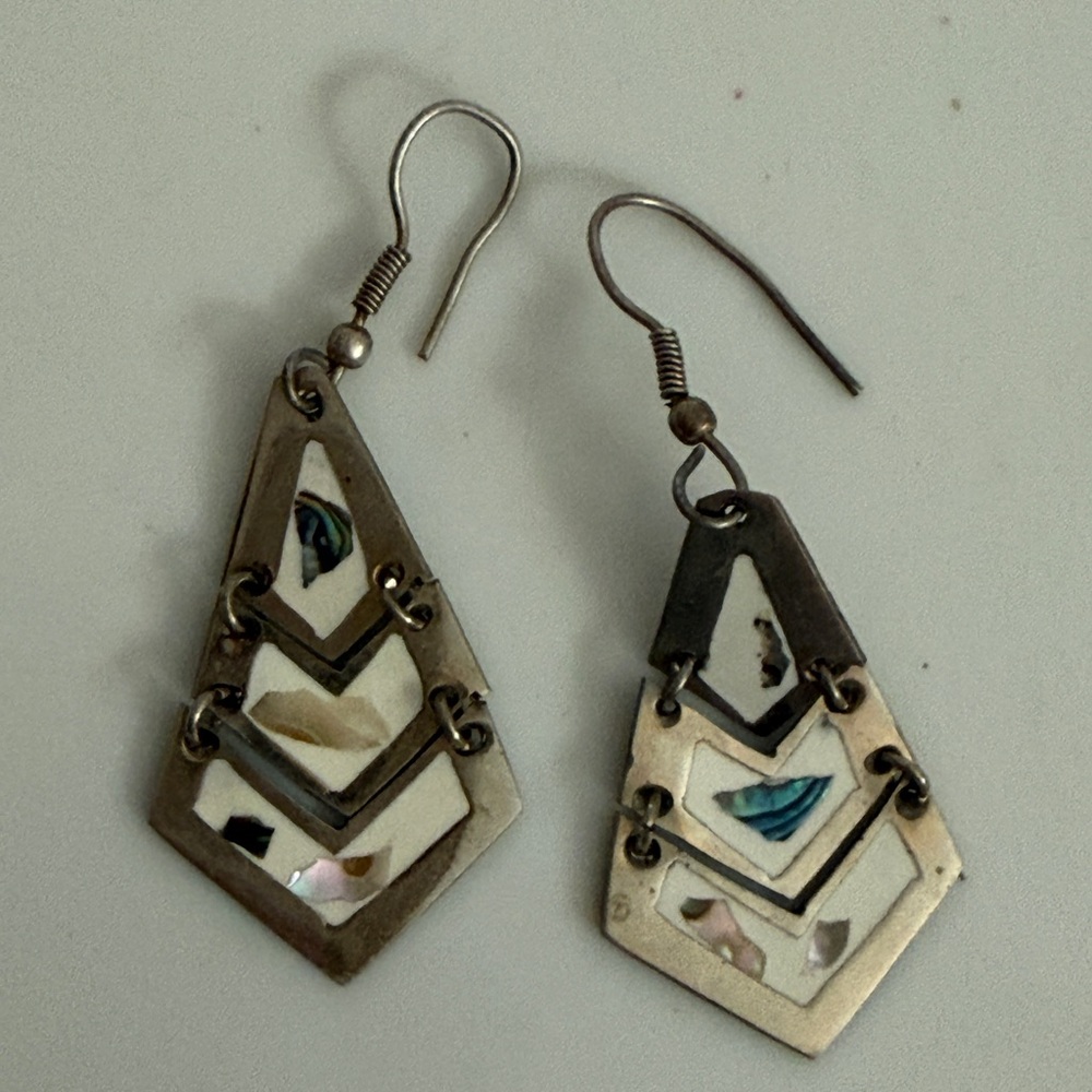 Silver and White Geometric Earrings Shell inlay & silver